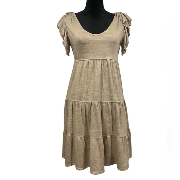Ruffle Cap Sleeve Tiered Jersey Babydoll Dress - Picture 2 of 4